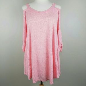 Tunic Flowy Top Cut out cold shoulder pink 3/4 slv